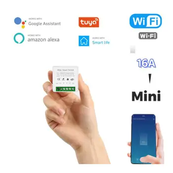 16A Sasha WiFi Smart Switch 2-полосное Управление С Превключвател за Контрол на потреблението на енергия Mini Smart Breaker Smart Life Control Алекса Чрез Google Home