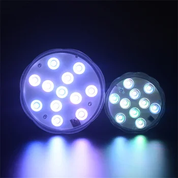 10/12 светодиоди Потопяема лампа, IP68 Водоустойчив RGB цветен с батерии и дистанционно управление за аквариум Коледа, освещаването на