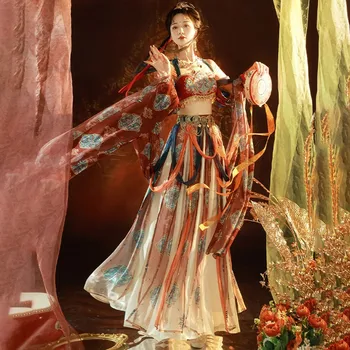 Костюм Лолита в китайски стил, топ + шал + пола, на традиционното танцово рокля Дуньхуан, топ без ръкави, дълга рокля на бретелях, комплект