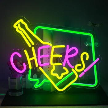 Неонова реклама Наздраве, знак на бара, цветни led неонови лампи за бира, боядисани стени, USB-осветление, бирария, кръчма, мъжки пещера, бизнес парти